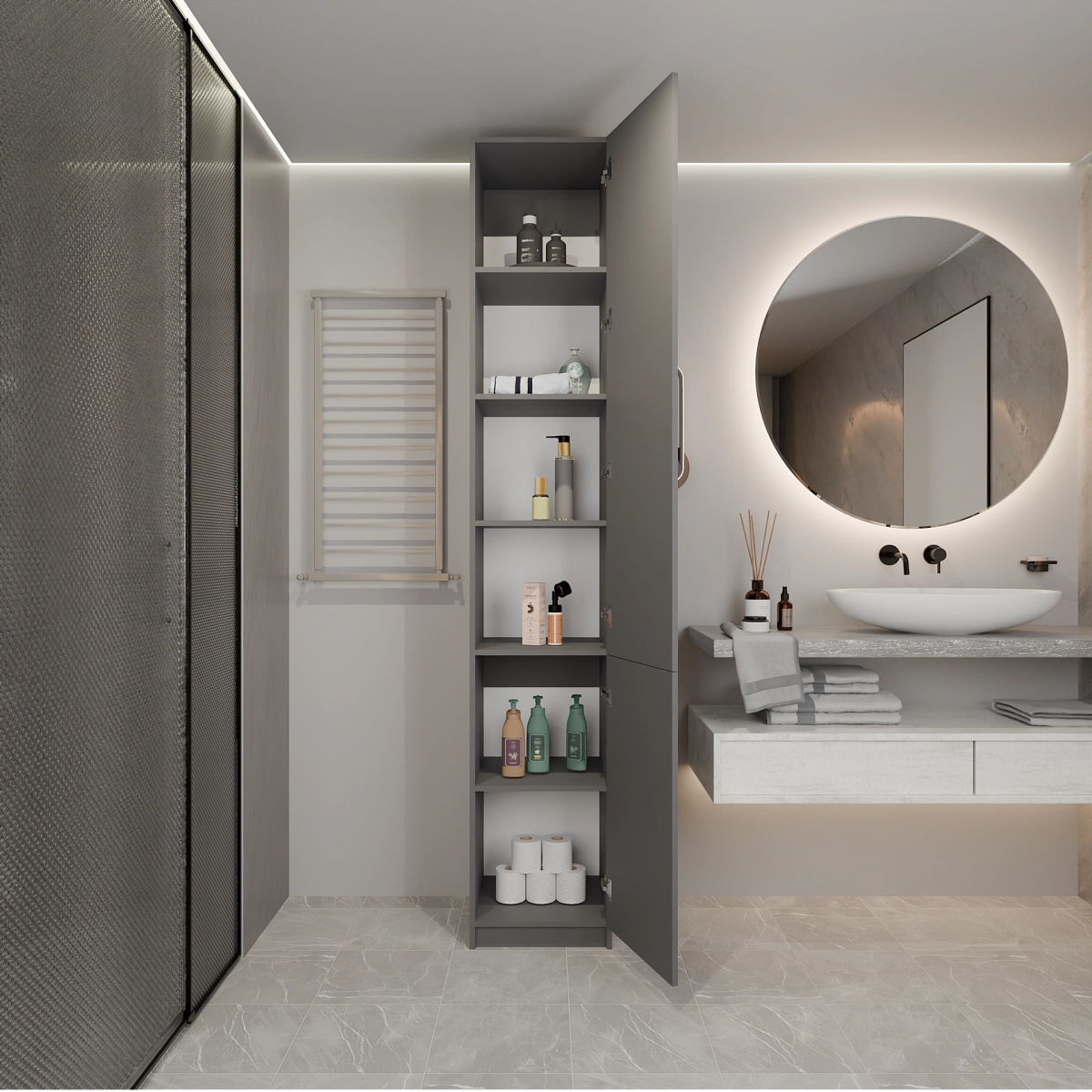Шкаф-пенал с раздельным хранением Япет Графит